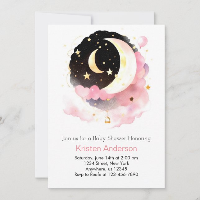 Invitación Baby Shower Chica Rosa Celestial Dreamland (Anverso)