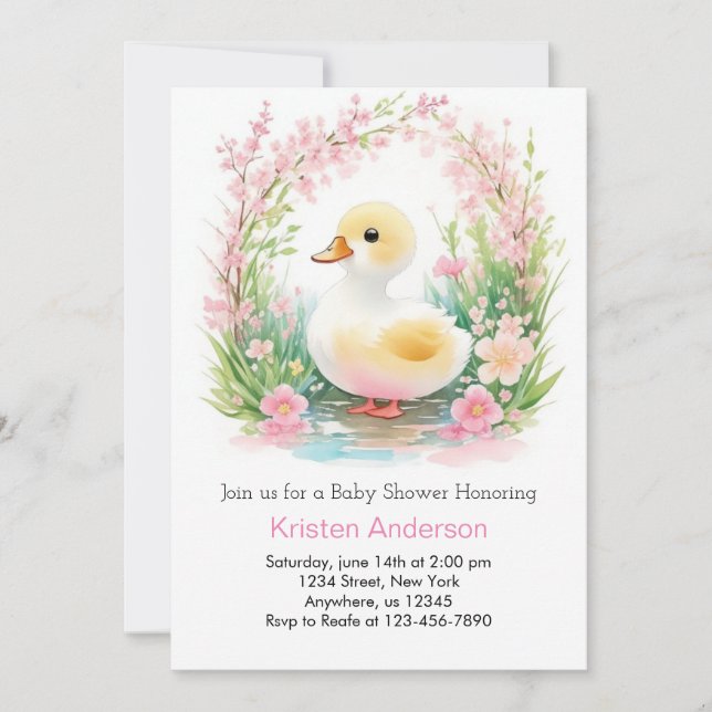 Invitación Baby Shower Chica rosa con doble acento floral (Anverso)