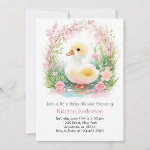 Invitación Baby Shower Chica rosa con doble acento floral
