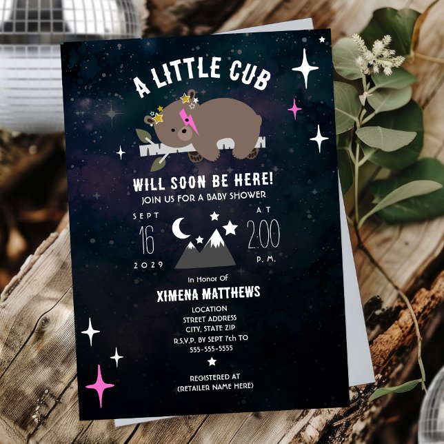 Invitación Baby Shower Chica rosa de cúbito cósmico (Subido por el creador)
