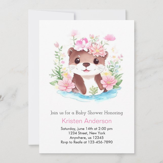 Invitación Baby Shower Chica Rosa de Flora Mágica de Flores S (Anverso)