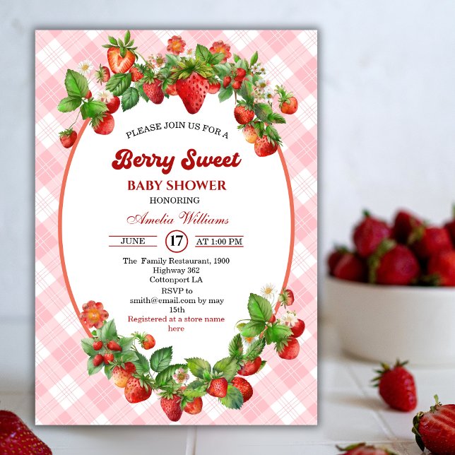 Invitación Baby Shower Chica rosa de fresa dulce de Berry (Subido por el creador)