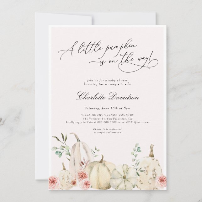 Invitación Baby Shower Chica rosa de Rubor de la calabaza peq (Anverso)