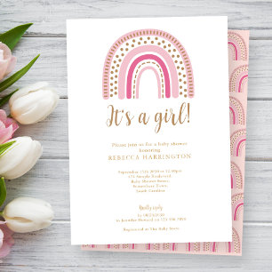 Invitación Baby Shower Chica rosa del boho arcoiris