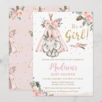 Baby Shower Chica rosa del Elefante Tribal Boho