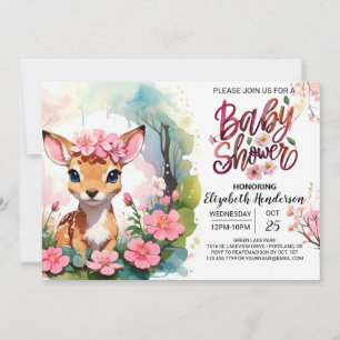 Invitación Baby Shower Chica rosa Fawn Fawn de madera mágica
