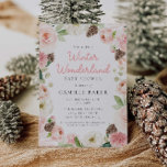 Invitación Baby Shower Chica rosa invernal<br><div class="desc">Una elegante invitación de Baby Shower Chica Winter Wonderland diseñada con flores rosas con pineconas. La mayoría de las letras son modificables - haga clic en el botón "Personalizar más adelante" para editarlas. Artículos coincidentes en el diseño del fiesta Cava de nuestra tienda</div>