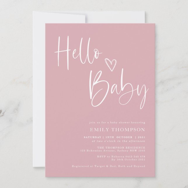 Invitación Baby Shower Chica rosa Minimalista (Anverso)