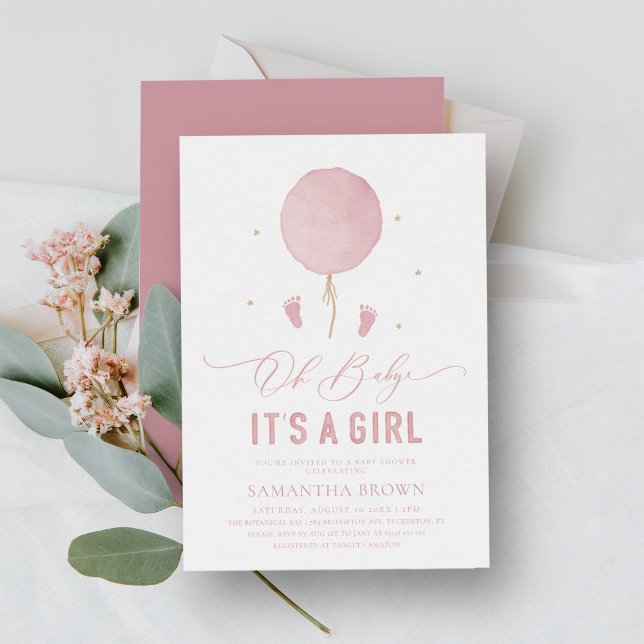 Invitación Baby Shower Chica rosa moderno elegante (Subido por el creador)
