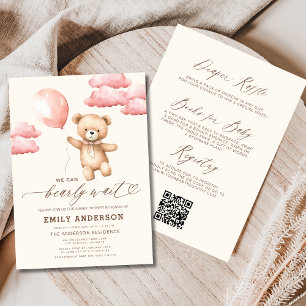 Invitación Baby Shower Chica rosa todo en un solo Bearly Wait