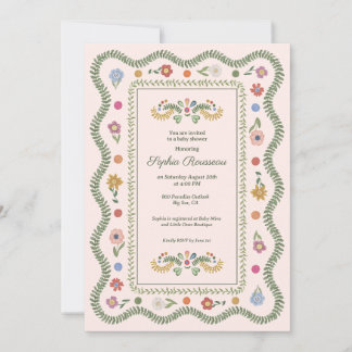 Invitación Baby Shower Chica rosado de Cottagecore
