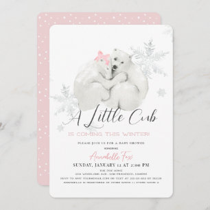 Invitación Baby Shower Chica rosado Polar Bear Winter Snowfla