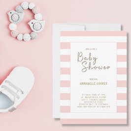 Invitación Baby Shower Chica Rubor de rayas blancas rosadas