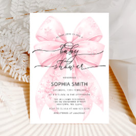 Invitación Baby Shower Chica Rubor Pink Bow de invierno