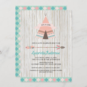 Invitación Baby Shower, Chica ruso del Boho Tribal Teepee