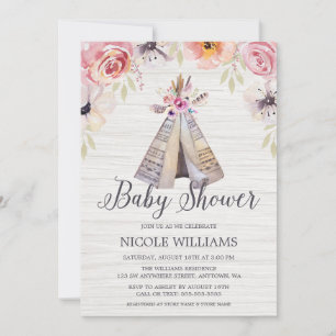 Invitación Baby Shower, Chica ruso del Boho Tribal Teepee