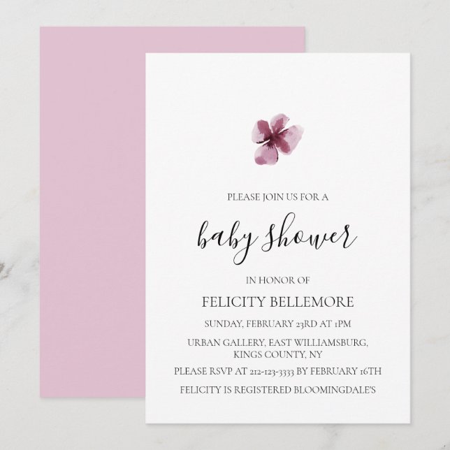 Invitación Baby Shower Chica simple Purple Elegant (Anverso / Reverso)