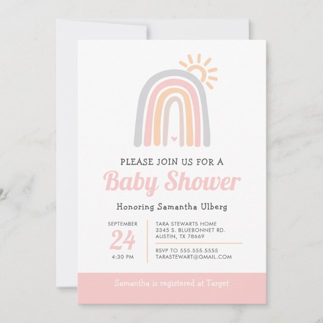 Invitación Baby Shower Chica Sunshine and Rainbows (Anverso)