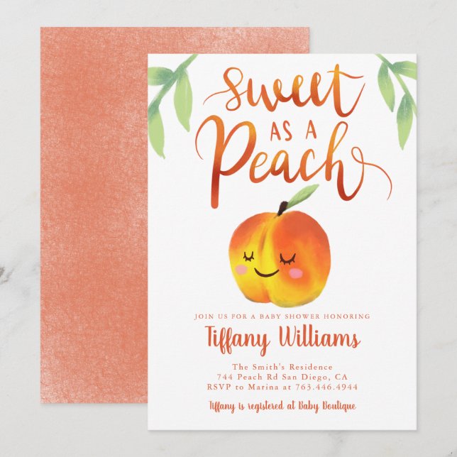 Invitación Baby Shower Chica Sweet Peach (Anverso / Reverso)