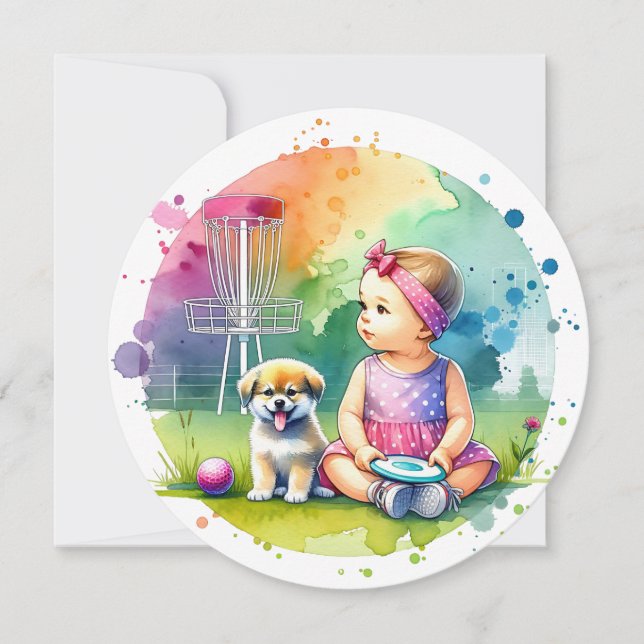 Invitación Baby Shower Chica temático de Round Disk Golf (Anverso)