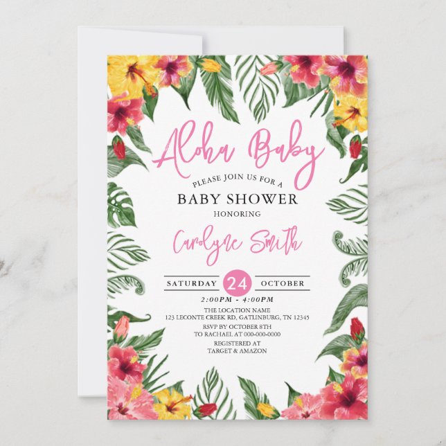 Invitación Baby Shower, Chica tropical de Aloha Hawaii (Anverso)