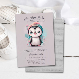 Invitación Baby Shower Chica Verde azulado rosa de penguin de