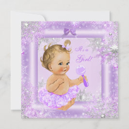 Invitación Baby Shower Chica Winter Lavender Snowflake Blonde