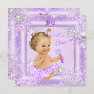 Invitación Baby Shower Chica Winter Lavender Snowflake Blonde