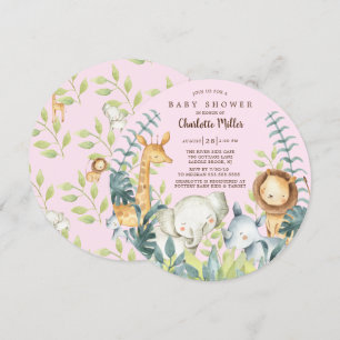 Invitación Baby Shower chicas jungla animales