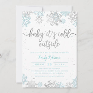 Invitación Baby Shower, Chico De Invierno De Snowflake Azul Y