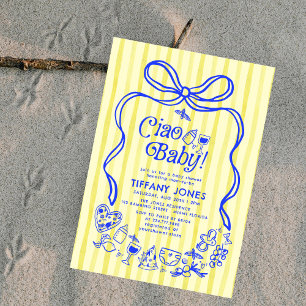 Invitación Baby Shower Ciao Baby Blue Yellow Italiano Lemons