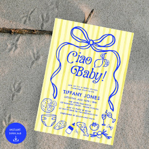 Invitación Baby Shower Ciao Baby Blue Yellow Italiano Lemons