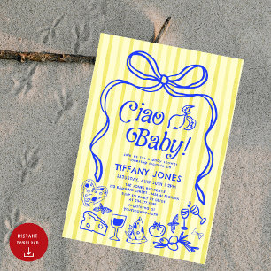 Invitación Baby Shower Ciao Baby Blue Yellow Italiano Lemons