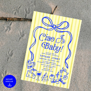 Invitación Baby Shower Ciao Baby Blue Yellow Italiano Lemons