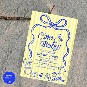 Invitación Baby Shower Ciao Baby Blue Yellow Italiano Lemons