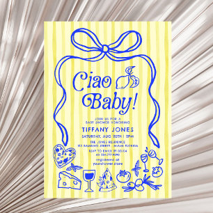 Invitación Baby Shower Ciao Baby Blue Yellow Italiano Lemons