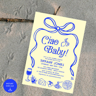 Invitación Baby Shower Ciao Baby Blue Yellow Italiano Lemons