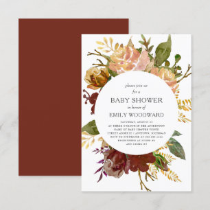 Invitación Baby Shower Círculo Floral Rústico de Jardín de Ot