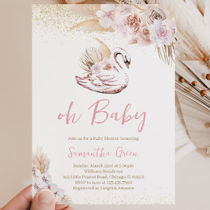 Invitación Baby Shower Cisne Rosa Boho