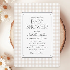 Invitación Baby Shower clásico Beige Gingham de género neutro