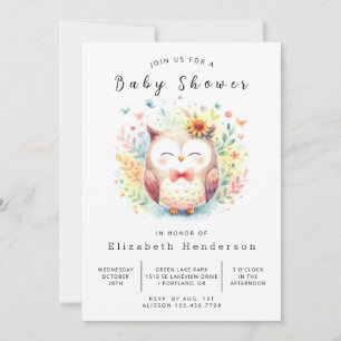 Invitación Baby Shower clásico de búho forestal