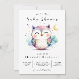 Invitación Baby Shower clásico de búho moderno