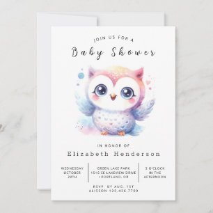 Invitación Baby Shower clásico de búho pastel