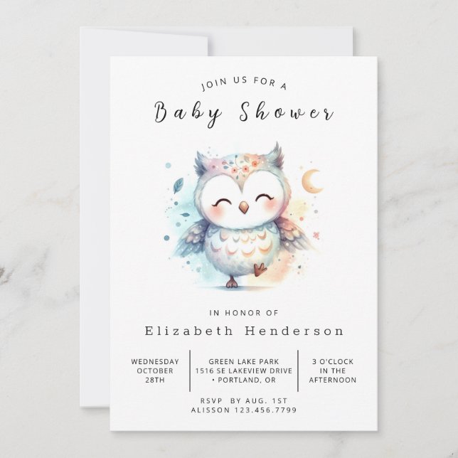 Invitación Baby Shower clásico de búho salvaje (Anverso)
