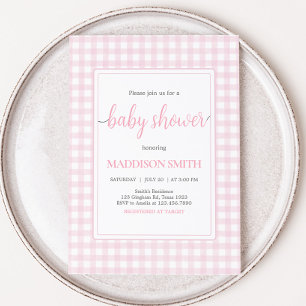 Invitación Baby Shower clásico de Gingham rosa