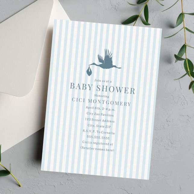 Invitación Baby Shower clásico de preppy Seersucker Stripe Bo (Subido por el creador)