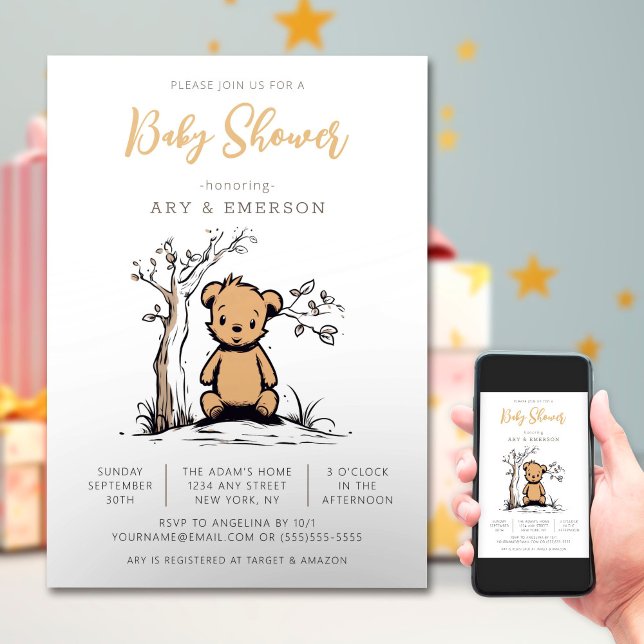 Invitación Baby Shower clásico del pequeño oso (Subido por el creador)
