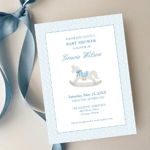 Invitación Baby Shower clásico simple de caballos de roca azu