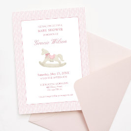 Invitación Baby Shower clásico simple de caballos rosados