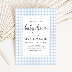 Invitación Baby Shower Classic Blue Gingham